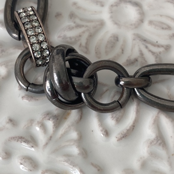 Fossil Gunmetal Silver Chain Link Bracelet with Rhinestones Punk Rebel Rocker - Picture 9 of 12